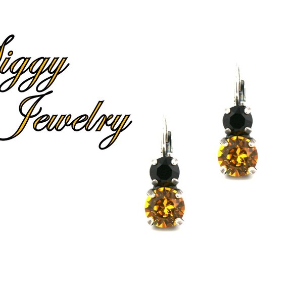 Double Drop Earrings made with Genuine Swarovski Crystals, Yellow and Black - Picture 6 of 8